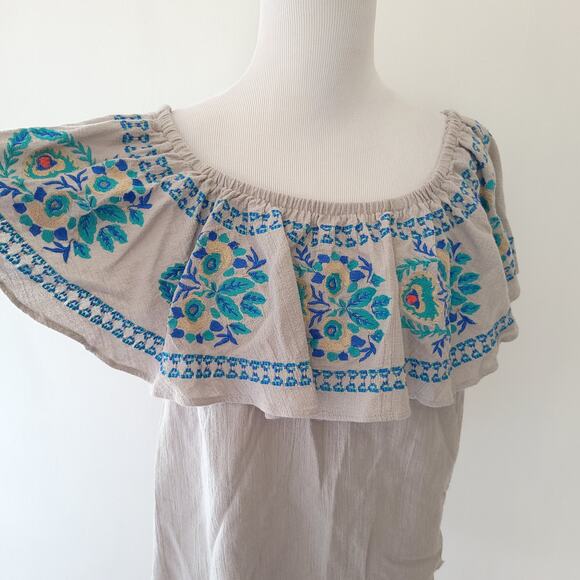 Soft Surroundings Peasant Blouse Embroidered Altered Blue Floral Medium - Picture 4 of 13